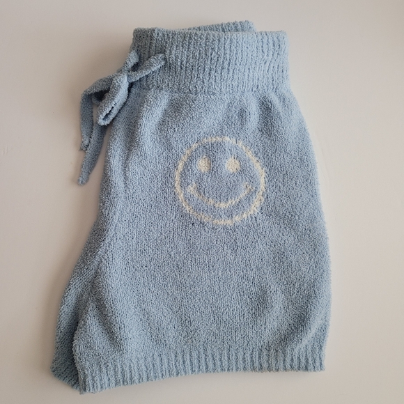 Soft Blue Knit Women's Lounge Shorts with Smiley Design - Picture 5 of 6
